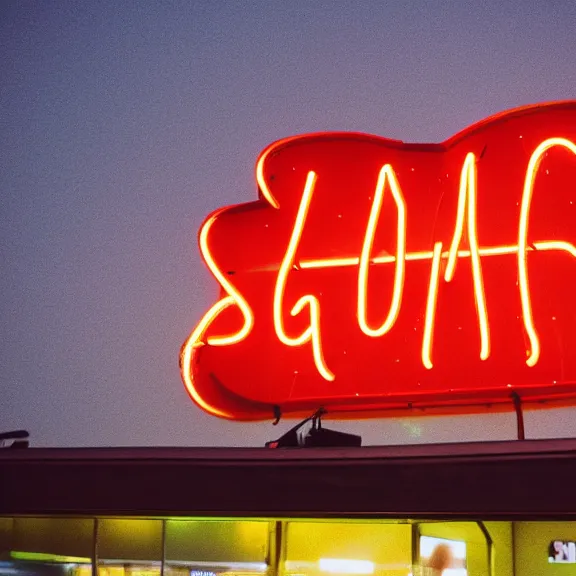Prompt: neon sign reading hot ; googie, diner