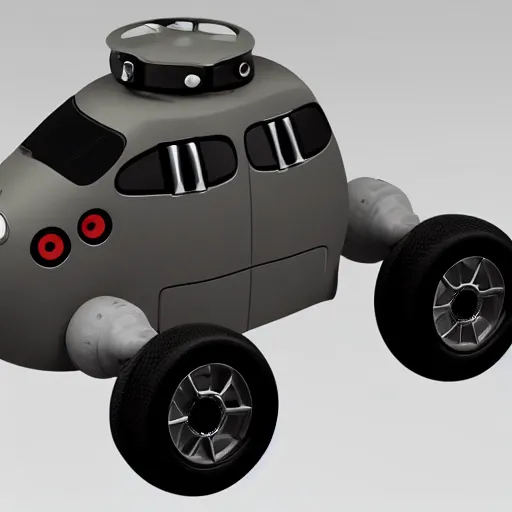 Prompt: atompunk chibi robot car, designed by raymond loewy, Modeling was done with C4D and Zbrush for Retopo and Substance Painter for Textures