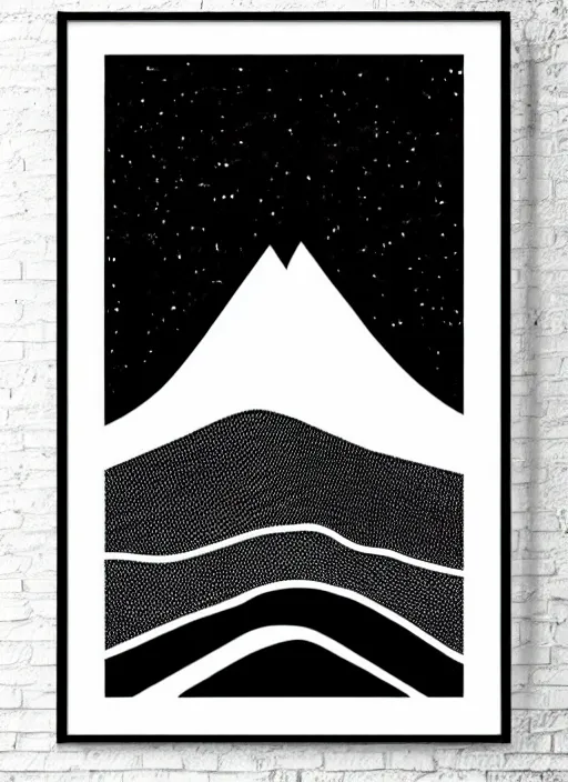 Image similar to urban outfitters poster black background white lines drawn topography mountain