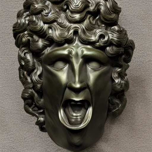 Image similar to medusa sculpted by szukalski and Arno Breker, black bronze,