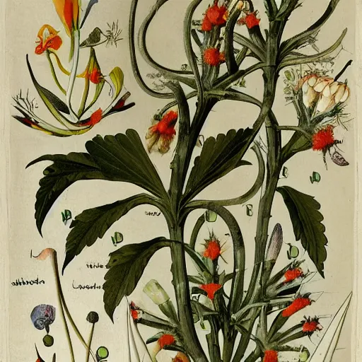 Prompt: modern voynich painted by Ferdinand Bauer  –  botanical illustrator