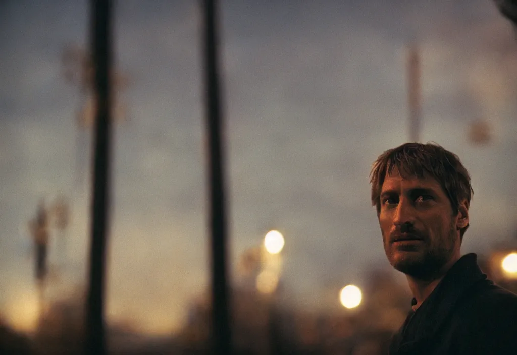 Image similar to jamie lannister, cinestill, lomo, bokeh, out of focus, night, dramatic lighting