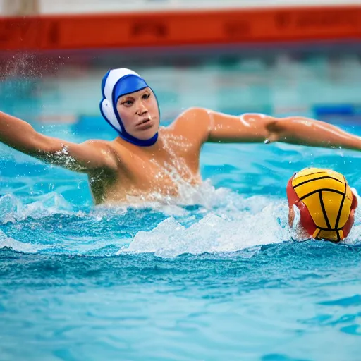 Prompt: water polo played with humans and hippopotamuses. sports photograph.