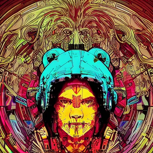 Image similar to cyberpunk lion implants cyborg portrait illustration, pop art, splash painting, art by geof darrow, ashley wood, alphonse mucha, makoto shinkai