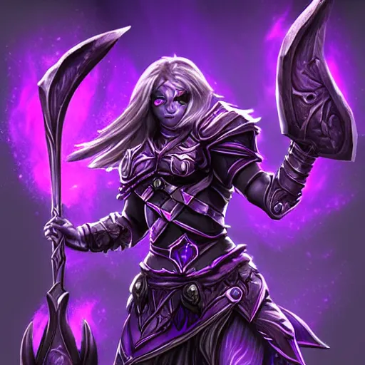 Image similar to violet void warrior, fantasy game art, fantasy rpg, league of legends style artwork