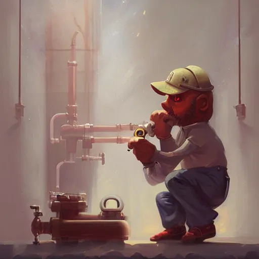 Image similar to beautiful plumber portrait cinematic by peter mohrbacher