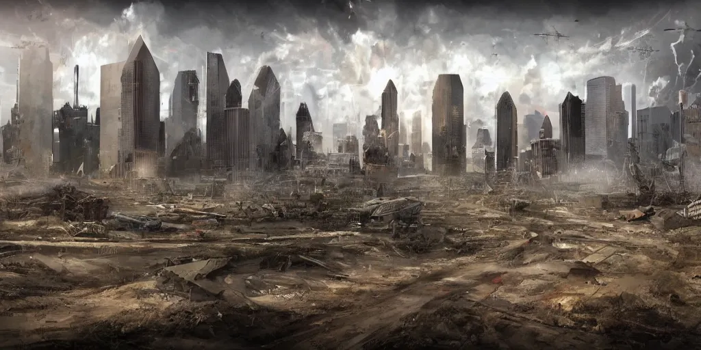 Prompt: Post apocalyptic houston texas concept art 4k