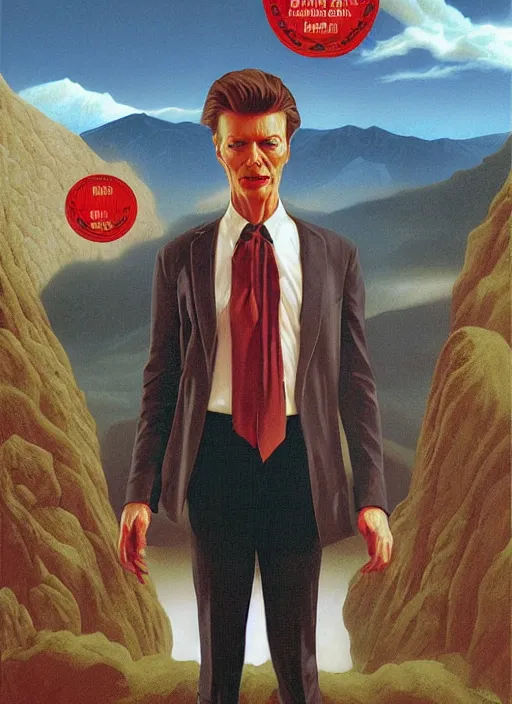 Image similar to twin peaks poster art, portrait of david bowie arriving in tweak peaks, by michael whelan, rossetti bouguereau, artgerm, retro, nostalgic, old fashioned