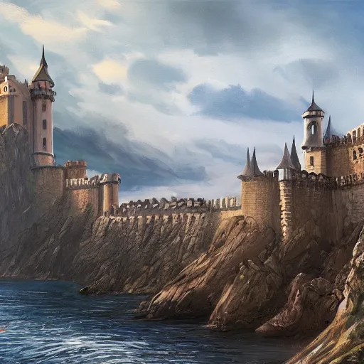 Image similar to a painting of king's landing from game of thrones. artstation. painting. high - quality. extremely detailed castle.