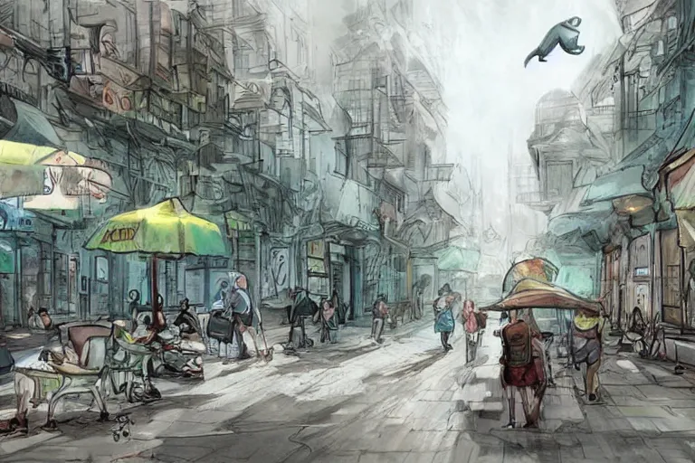 Image similar to concept art of a giant 1 0 meters high snail on the streets of a city