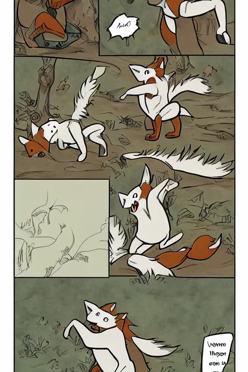 Image similar to a graphic novel comic about medival anthropomorphic foxes, by mike holmes, manga, webcomic, by kawacy