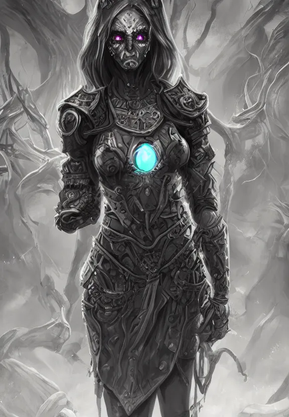 Prompt: mad necromancer girl concept art, liquid armour, glowing eyes, slavic pattern, symmetrical, rule of three, detailed body, full body, detailed face, ultradetailed digital illustration, 8 k, epic atmosphere, digital art by simon cowell and rachel walpole
