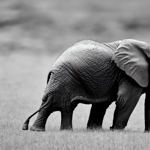 Prompt: elephant that looks like a tardigrade, black and white photo