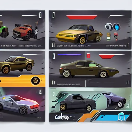 Image similar to car engine, car parts concept, card, comic page, realistic fortnite, ui card