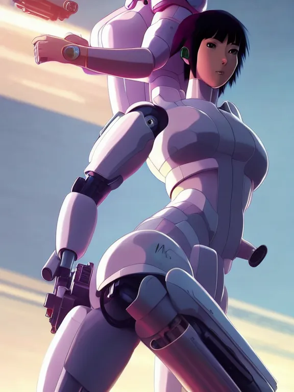 Image similar to a fullbody portrait of motoko kusanagi riding on top of a tachikoma : : stand alone complex, ghost in the shell, netflix : : by ilya kuvshinov, rossdraws, artgerm, sola digital arts, anti aliasing, raytracing : :