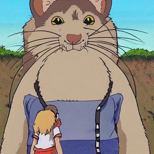 Prompt: giant rat that makes all of the rules, art by studio ghibli