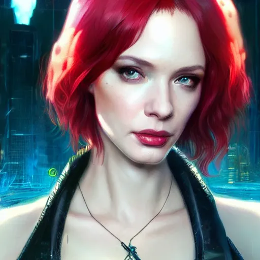 Prompt: christina hendricks in cyberpunk 2 0 7 7, intricate, elegant, highly detailed, digital painting, artstation, concept art, smooth, sharp focus, illustration, art by artgerm and greg rutkowski