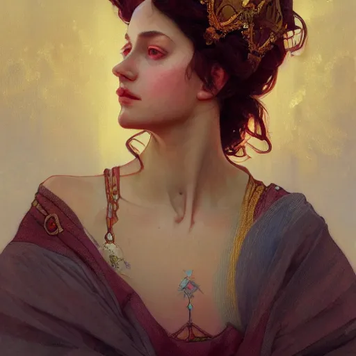 Image similar to a Portrait of A queen whose body is transparent and whose body radiates holy light by greg rutkowski and alphonse mucha,In style of digital art illustration.hyper detailed,smooth, sharp focus,trending on artstation,4k