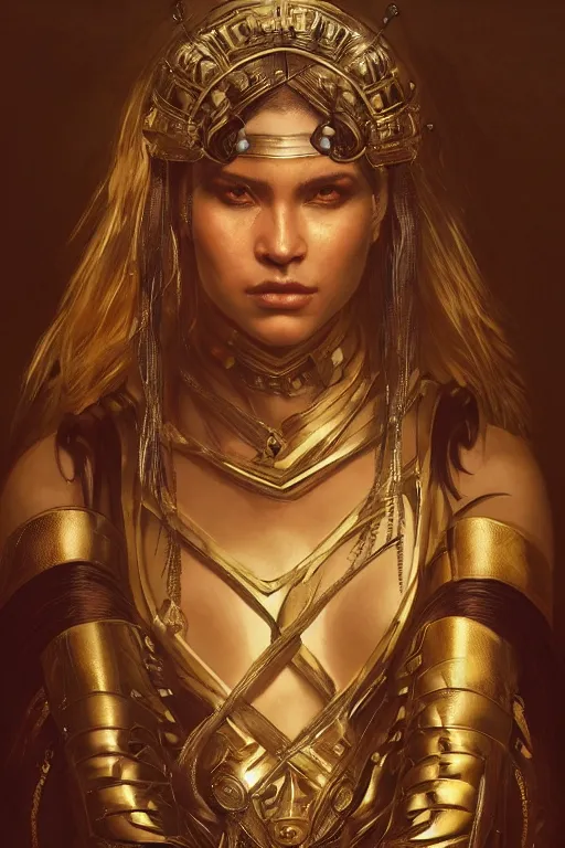 Image similar to portrait of a female Amazon warrior looking fierce, sci-fi, fantasy, intricate, dramatic lighting elegant, highly detailed, high contrast, dramatic studio lighting, cgsociety, artstation, octane render, unreal engine, concept art, sharp focus, art by artgerm and greg rutkowski and alphonse mucha