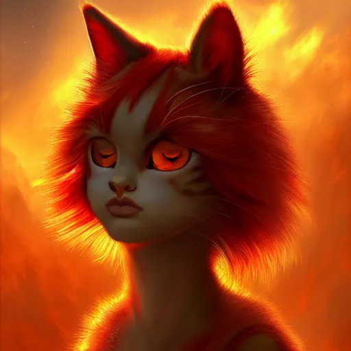 Prompt: portrait of a beautiful red cat celestial background,, fantasy, highly detailed, cinematic lighting, digital art painting by artgem and greg rutkowsk, trending on artstation, very very beautiful, very attractive, high fantasy