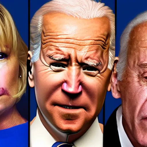 Prompt: joe biden as a junkie crackhead in a crack house with black eyes and crying hilary clinton and bill cosby as her pimp, hyperrealism photo - realistic photography volumetric lighting enchantingly beautiful photography