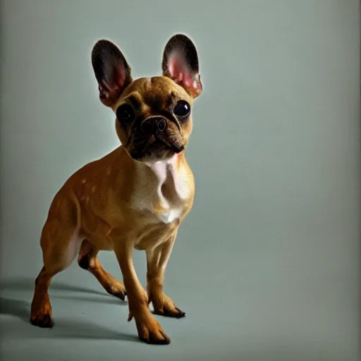 Image similar to renaissance painting of a fawn french bulldog