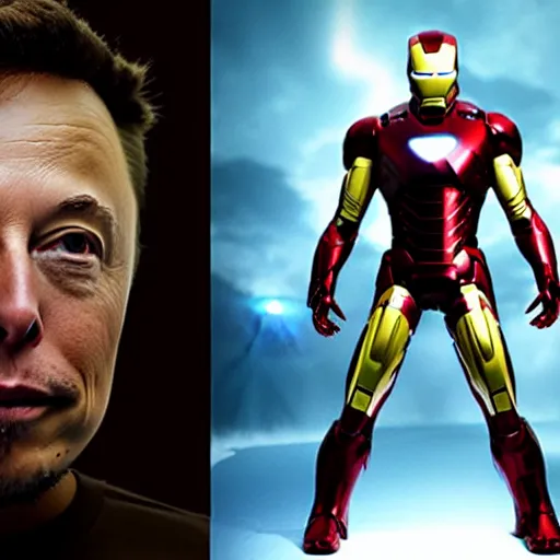 Image similar to elon musk as iron man full body shot