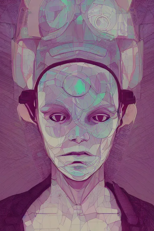 Image similar to abstract portrait, cyberpunk art, floating detailes, very detailed face, leaves by miyazaki, colorful palette illustration, kenneth blom, mental alchemy, james jean, pablo amaringo, naudline pierre, contemporary art, hyper detailed