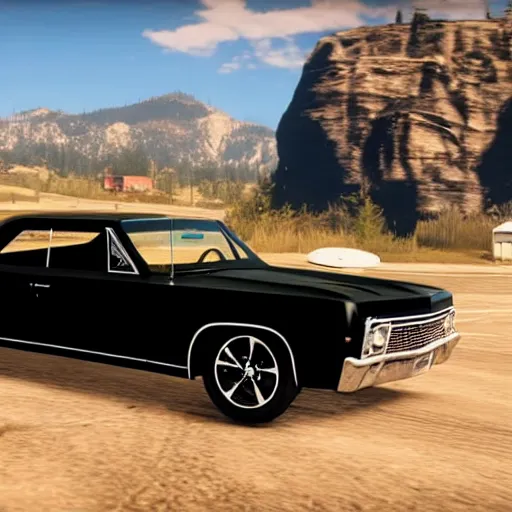 Image similar to 4 door 1 9 6 7 chevrolet impala, painted black, in red dead redemption 2