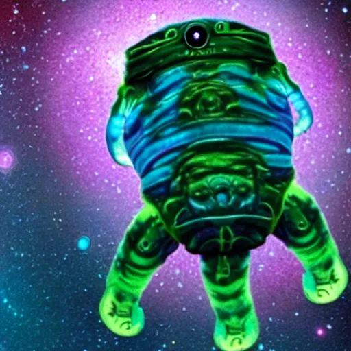 Prompt: the alien cosmic psychedelic tardigrade that awaits you at the end of all of space and time