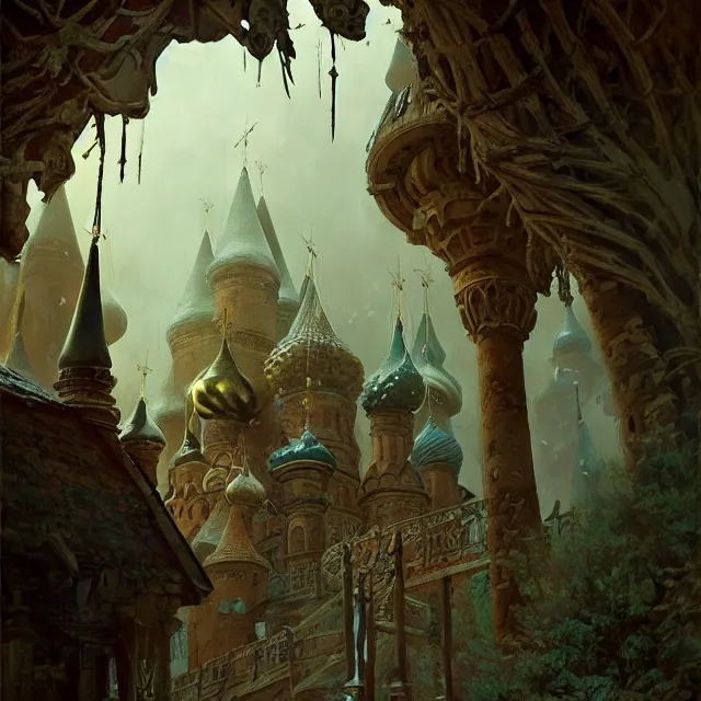 Image similar to russian folk fairytale, story, fable, dramatic, fantasy art, matte painting, an ultrafine detailed painting, academic art, ornate, inticate, elegant, sharp focus, artstation, by pavel korin, viktor vasnetsov, greg rutkowski