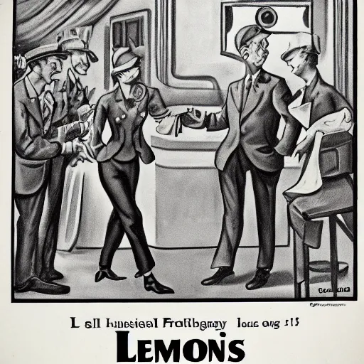 Image similar to political cartoon about lemons, 1 9 4 0 s, highly detailed, high quality, high resolution