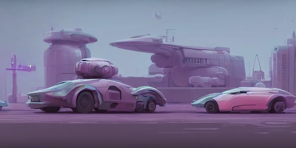 Image similar to Hard Surface Shape Form Exploration, Detailed, 8k, sci-fi, pastel colors, props, panel, concept, simon stalenhag ,syd mead, vehicle, speeder, parts,modular, insane detail