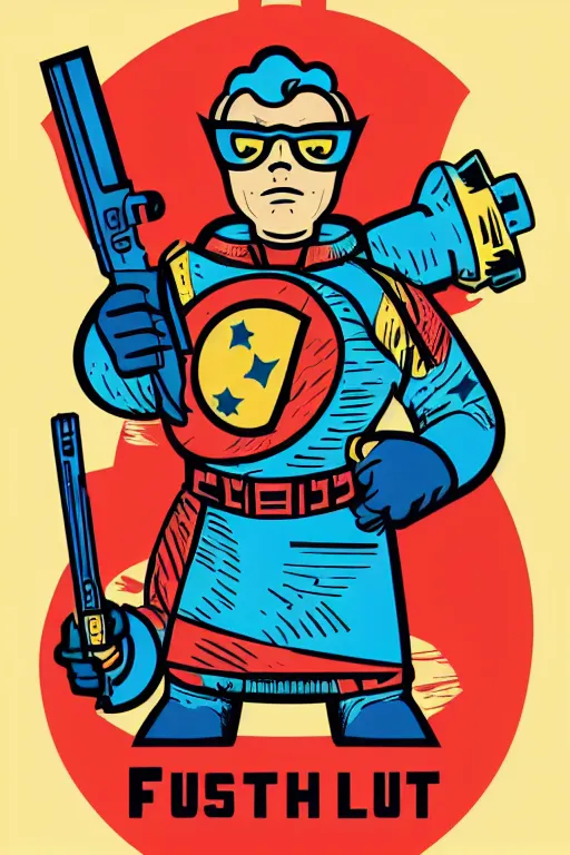 Image similar to fallout 7 6 retro futurist illustration art by butcher billy, sticker, colorful, illustration, highly detailed, simple, smooth and clean vector curves, no jagged lines, vector art, smooth andy warhol style