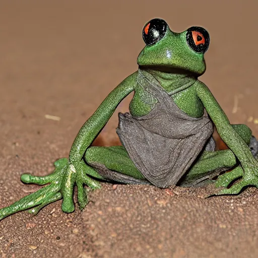 Image similar to kermet the frog in a trench in ww 2