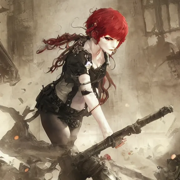 Image similar to christina hendricks!!! goth, tankoban, 4 k, tone mapping, akihiko yoshida, james jean andrei riabovitchev marc simonetti, yoshitaka amano, long hair, curly, h. hydrochaeri