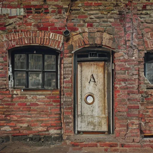 Image similar to Old brick house came alive and angrily walking around 1900 London, people are running away in panic