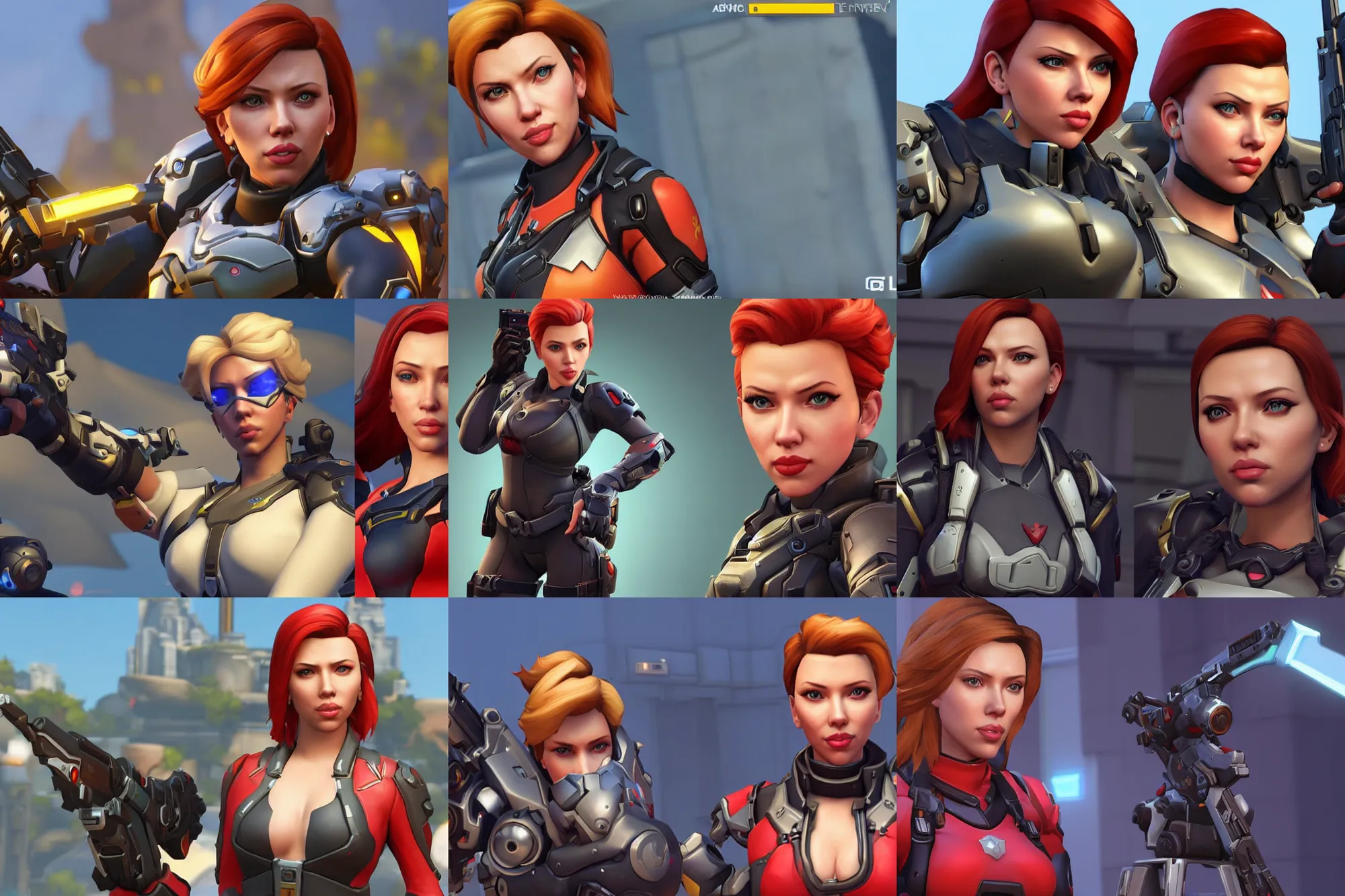 Prompt: a screenshot of scarlet johansson in the video game overwatch. 3 d rendering. unreal engine. amazing likeness. very detailed. cartoon caricature.