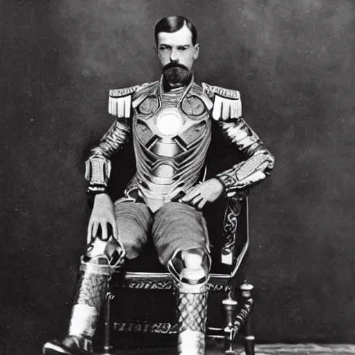 Image similar to tsar nicholas ii as iron man, historical photograph