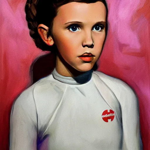 Prompt: portrait of millie bobby brown or young carrie fisher by greg ruthkowski