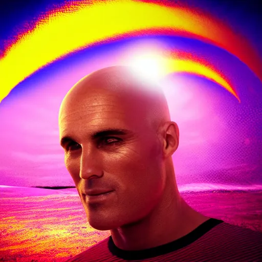 Image similar to kelly slater, psychedelic surfing, octane render, 8k, ultra detailed, iso 100