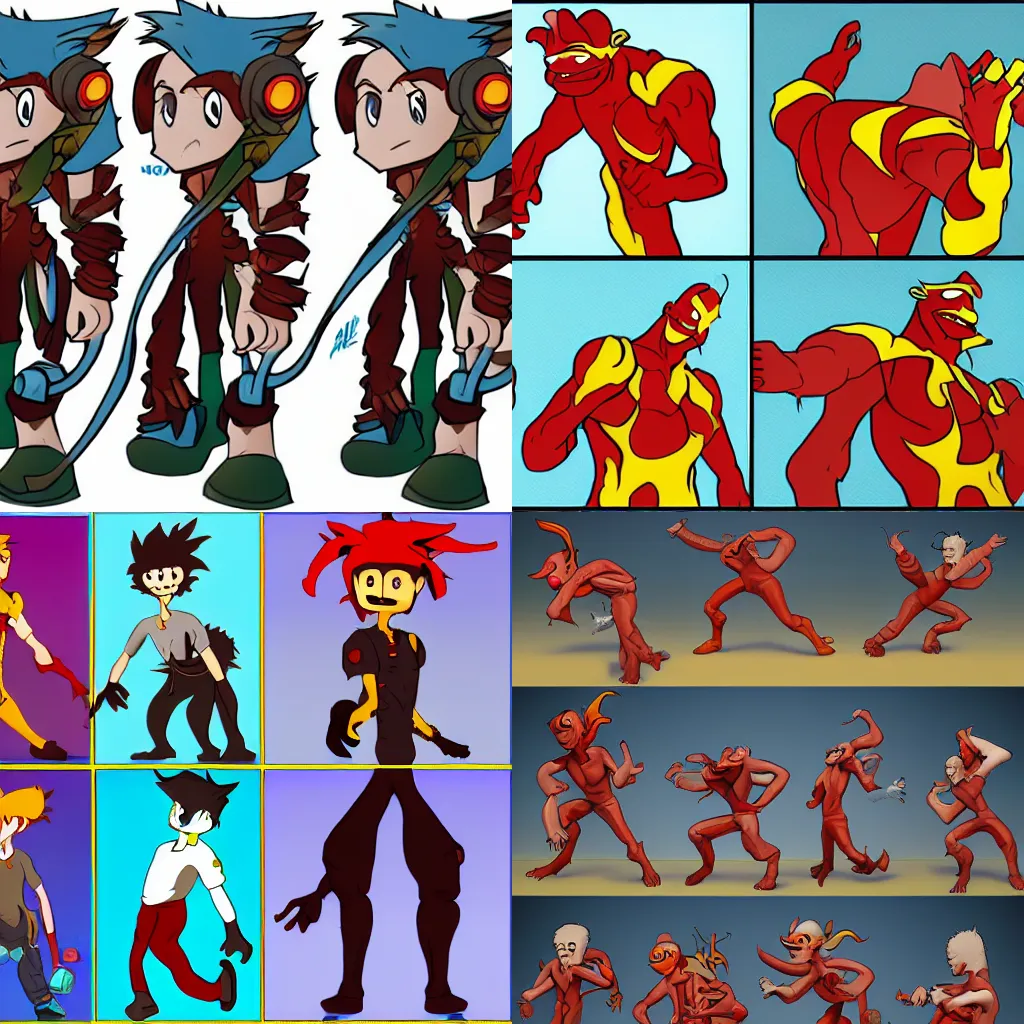 Prompt: Fire boy character in different poses