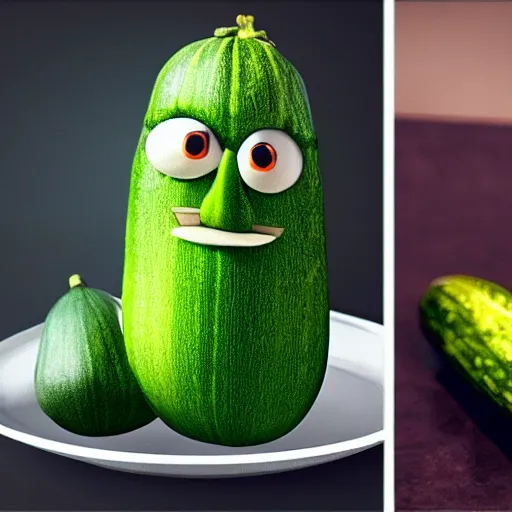 Prompt: mark zuckerberg as a zucchini, professional food photography, unreal engine