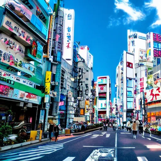 Prompt: beautiful anime cityscape in Tokyo, Japan, daylight, blue sky