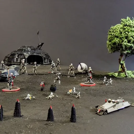 Image similar to a claymation model of a star wars battlefield