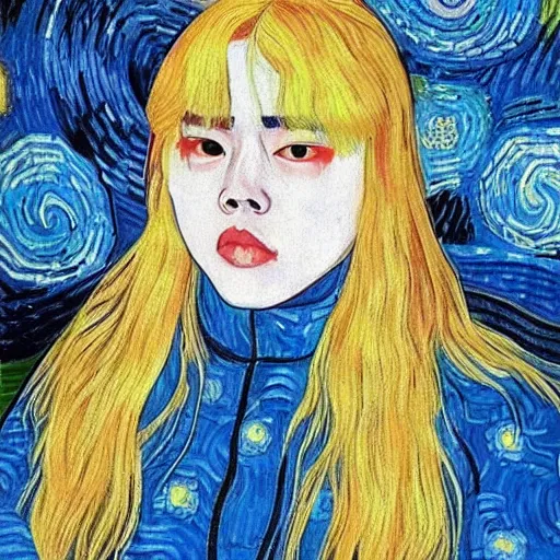 Prompt: korean billie eilish by vincent van gogh