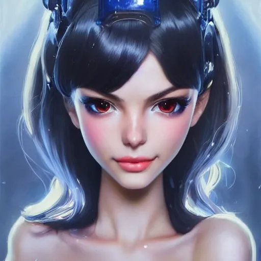 Image similar to beautiful mecha victoria justice, very elegant features, brilliant glittering hair, universal volumetric lighting, soft glow, russian scary horror comedy film painting by range murata, norman rockwell, artgem, highly detailed intricately sharp focus, trending on pinterest, unreal engine 5 4 k uhd image