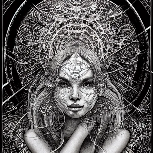 Image similar to holographic interface painted in alex grey and cameron gray style drawn by vania zouravliov and takato yamamoto, inspired by ooioo, intricate wood carving, black and white, 3 d, high detail, sharp high detail, artstation, octane