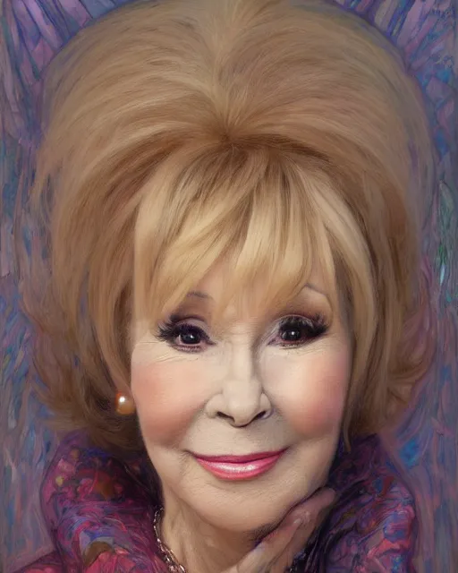 Prompt: portrait of a barbara eden by Mandy Jurgens and Richard Schmid and chuck close and mucha