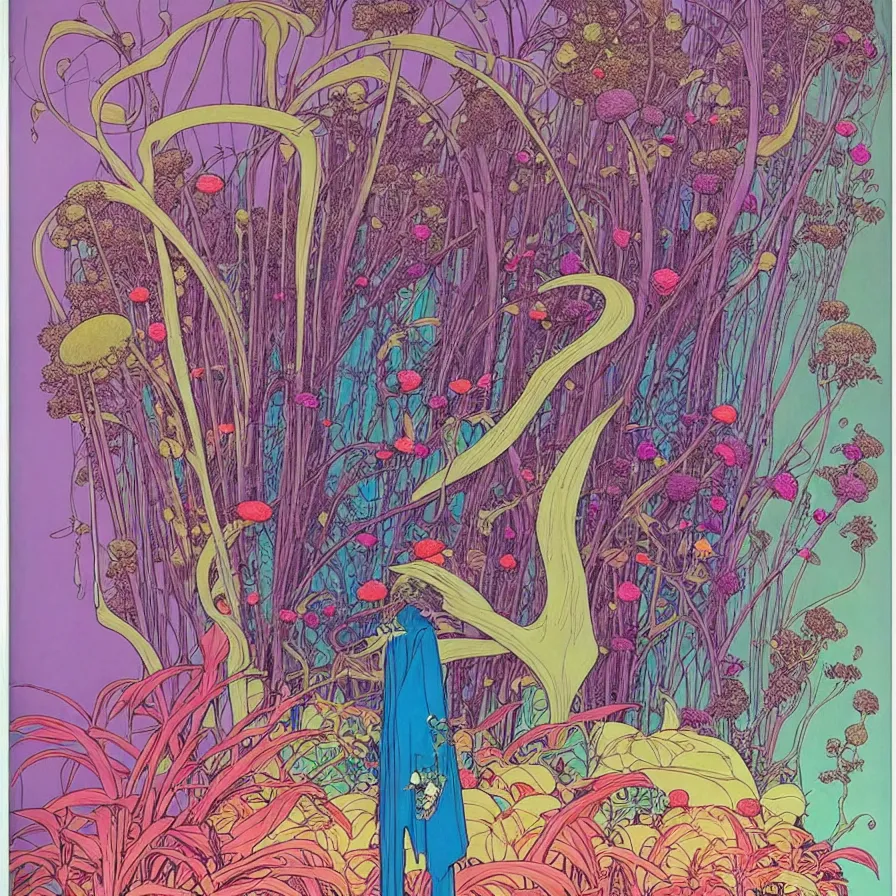 Image similar to ( ( ( ( beautiful strange forest and flowers surrounded by decorative frame ) ) ) ) by mœbius!!!!!!!!!!!!!!!!!!!!!!!!!!!, overdetailed art, colorful, record jacket